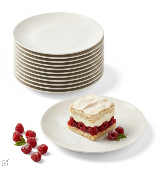 KAIA HOME AURA 12x Talerz deserowy 22,5 cm / ceramika ecru