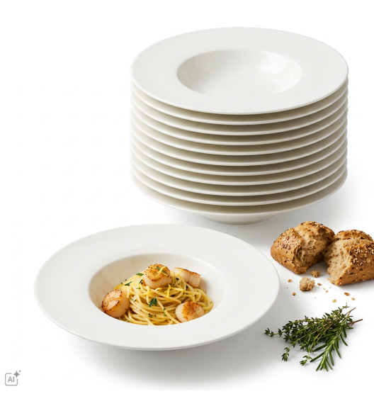 KAIA HOME AURA 12x Talerz do pasty makaronu głęboki 23 cm / ceramika ecru
