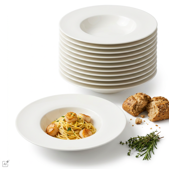 KAIA HOME AURA 12x Talerz do pasty makaronu głęboki 23 cm / ceramika ecru