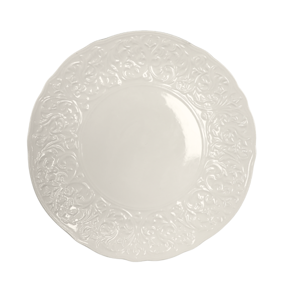 KAIA HOME 12x Talerz deserowy 20,5 cm roślinny relief / ceramika ecru