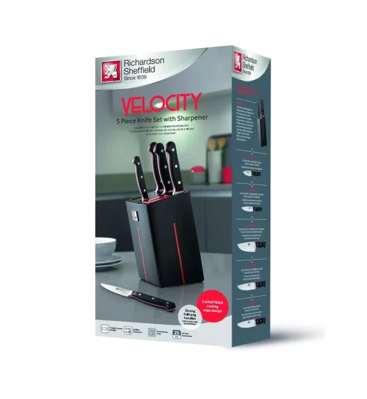 WYPRZEDAŻ! RICHARDSON SHEFFIELD VELOCITY Zestaw 5 noży kuchennych w bloku drewnianym