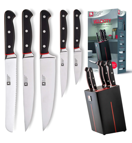 RICHARDSON SHEFFIELD VELOCITY Zestaw 5 noży kuchennych w bloku drewnianym