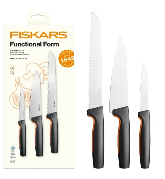 FISKARS FUNCTIONAL FORM 1087422 Komplet 3 noży kuchennych STARTER SET w pudełku / japońska stal nierdzewna