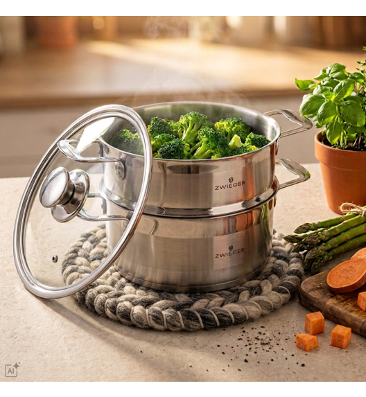 ZWIEGER CALDO Garnek 3,5 l do gotowania na parze z pokrywką 22 cm całostalowy