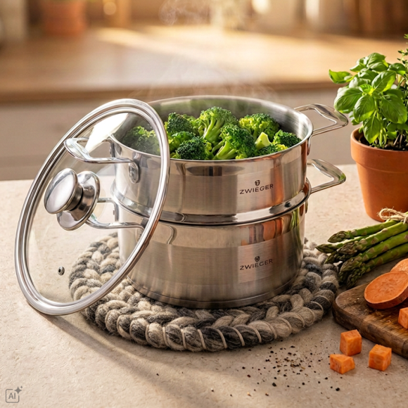 ZWIEGER CALDO Garnek 3,5 l do gotowania na parze z pokrywką 22 cm całostalowy