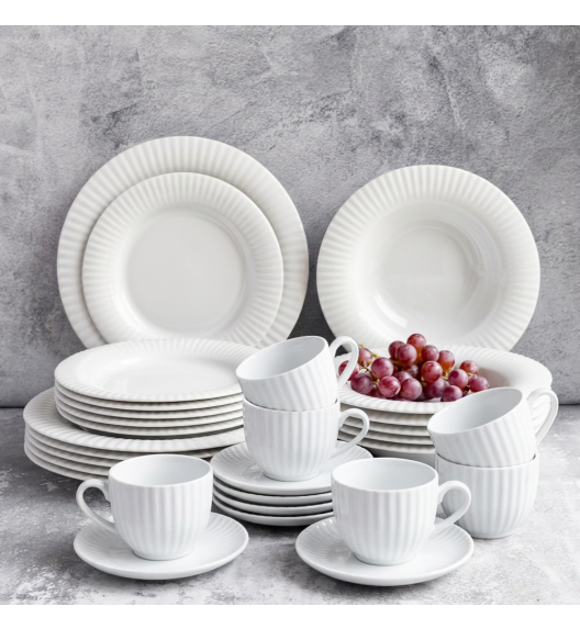 LUBIANA DAISY ROYAL Serwis obiadowo - kawowy 18 osób / 90 elementów | biała porcelana