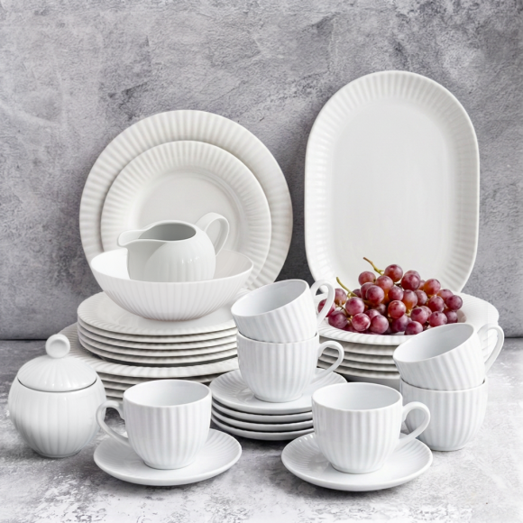 LUBIANA DAISY ROYAL Serwis obiadowo - kawowy 18 osób / 112 elementów | biała porcelana