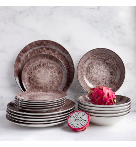 KAIA HOME Ceramiczny zestaw obiadowy 18 el / 6 os brązowy