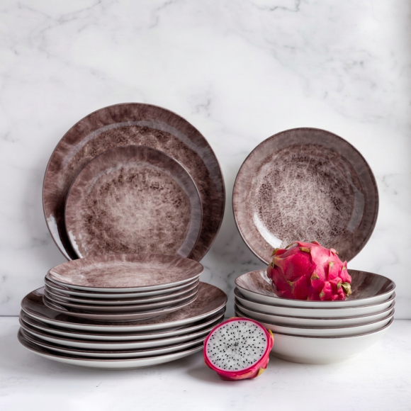 KAIA HOME Ceramiczny zestaw obiadowy 18 el / 6 os brązowy