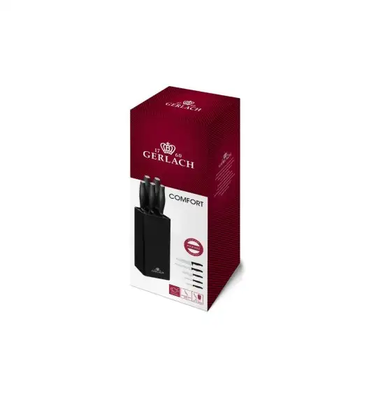 GERLACH COMFORT 985 Zestaw 5 noży w bloku czarnym + Ostrzałka 3w1 uni czarna
