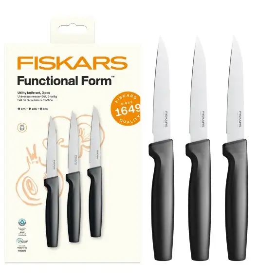 FISKARS FUNCTIONAL FORM 1087426 Komplet 3 noży do obierania w pudełku / japońska stal nierdzewna 