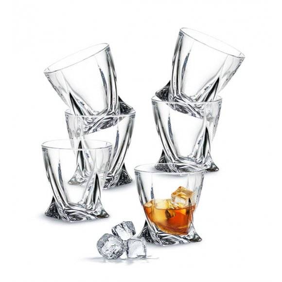 BOHEMIA QUADRO Komplet 6 szklanek do whisky 340 ml / Szkło kryształowe / CR60A500