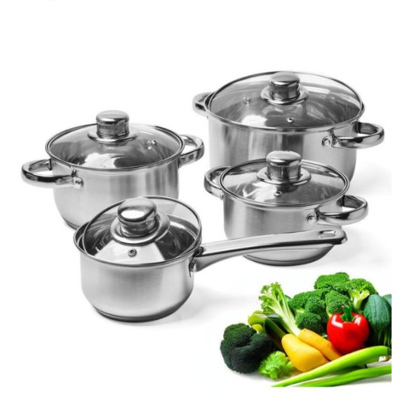 TADAR BAHAMA Komplet garnków + pokrywki 8 elementów / stal nierdzewna